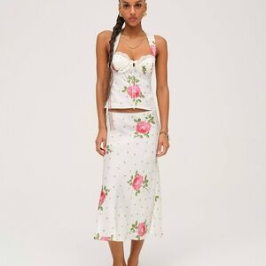 For Love And Lemons White and Pink Floral Skirt Set